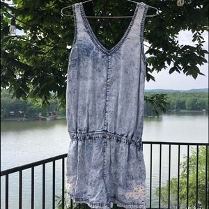 Celebrity pink blue jean romper/Swimsuit cover up